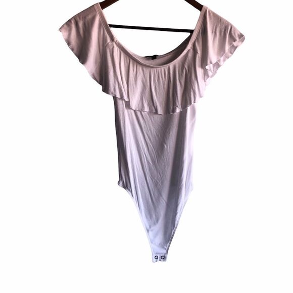 Women’s Express White Ruffle Bodysuit - Picture 1 of 5